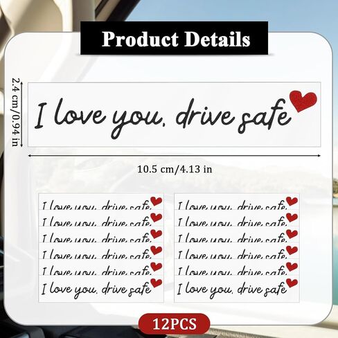 12pcs I Love You Drive Safe, Vinyl Rear View Mirror Sticker, Cute I Love You Drive Safe Sticker, Rearview Mirror Decal Valentines Day Gifts for Her, Him,Black in Saudi Arabia