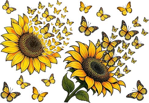 Sunflower Butterfly Car Stickers, Yellow Floral Butterfly Car Decals Made of Automotive Grade Vinyl for Cars, Trucks, SUVs, Windows and Bumpers, Car Decor for Women Girls, Helps Cover Scratches (B) in Saudi Arabia
