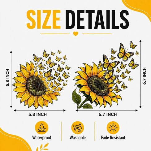 Sunflower Butterfly Car Stickers, Yellow Floral Butterfly Car Decals Made of Automotive Grade Vinyl for Cars, Trucks, SUVs, Windows and Bumpers, Car Decor for Women Girls, Helps Cover Scratches (B) in Saudi Arabia