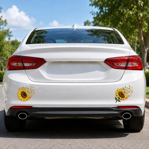 Sunflower Butterfly Car Stickers, Yellow Floral Butterfly Car Decals Made of Automotive Grade Vinyl for Cars, Trucks, SUVs, Windows and Bumpers, Car Decor for Women Girls, Helps Cover Scratches (B) in Saudi Arabia