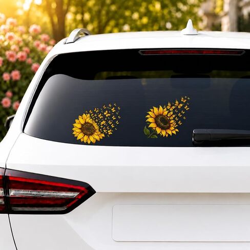 Sunflower Butterfly Car Stickers, Yellow Floral Butterfly Car Decals Made of Automotive Grade Vinyl for Cars, Trucks, SUVs, Windows and Bumpers, Car Decor for Women Girls, Helps Cover Scratches (B) in Saudi Arabia
