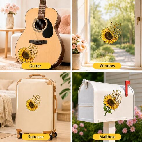 Sunflower Butterfly Car Stickers, Yellow Floral Butterfly Car Decals Made of Automotive Grade Vinyl for Cars, Trucks, SUVs, Windows and Bumpers, Car Decor for Women Girls, Helps Cover Scratches (B) in Saudi Arabia