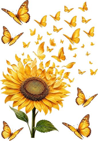Sunflower Butterfly Car Stickers, Yellow Floral Butterfly Car Decals Made of Automotive Grade Vinyl for Cars, Trucks, SUVs, Windows and Bumpers, Car Decor for Women Girls, Helps Cover Scratches (B) in Saudi Arabia