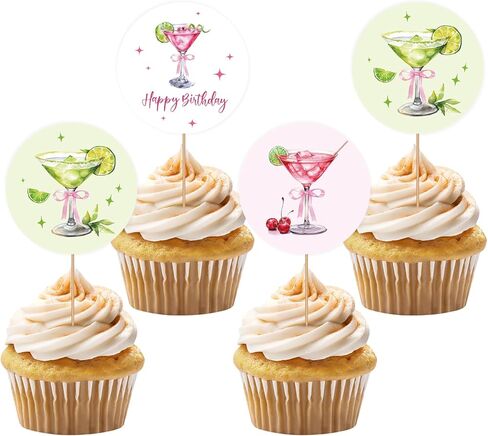36PCS Martini Happy Birthday Cupcake Toppers, A Tini Bit Older Cupcake Picks for Girl Women，Margarita Cocktail Galss Cake Decor for Martini Bow Party Decoration in Saudi Arabia