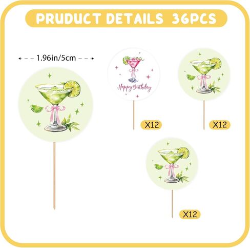 36PCS Martini Happy Birthday Cupcake Toppers, A Tini Bit Older Cupcake Picks for Girl Women，Margarita Cocktail Galss Cake Decor for Martini Bow Party Decoration in Saudi Arabia