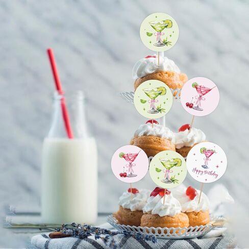 36PCS Martini Happy Birthday Cupcake Toppers, A Tini Bit Older Cupcake Picks for Girl Women，Margarita Cocktail Galss Cake Decor for Martini Bow Party Decoration in Saudi Arabia
