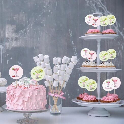 36PCS Martini Happy Birthday Cupcake Toppers, A Tini Bit Older Cupcake Picks for Girl Women，Margarita Cocktail Galss Cake Decor for Martini Bow Party Decoration in Saudi Arabia
