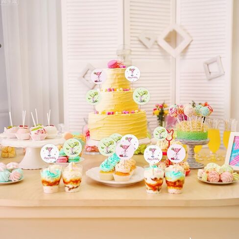 36PCS Martini Happy Birthday Cupcake Toppers, A Tini Bit Older Cupcake Picks for Girl Women，Margarita Cocktail Galss Cake Decor for Martini Bow Party Decoration in Saudi Arabia