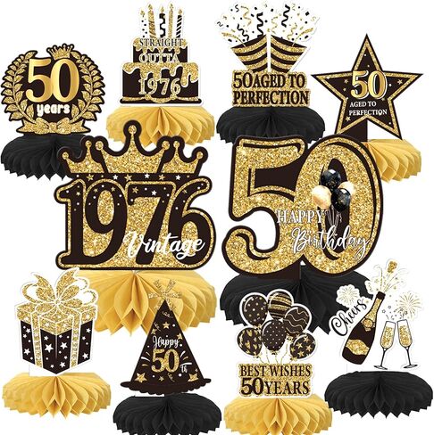 10 Pack 50th Birthday Honeycomb Centerpieces Hello 50th Birthday Party Decorations Cheers to 50 Years Anniversary Table Toppers Straight Outta 1976 Table Decorations for Men Women Birthday Decors in Kuwait
