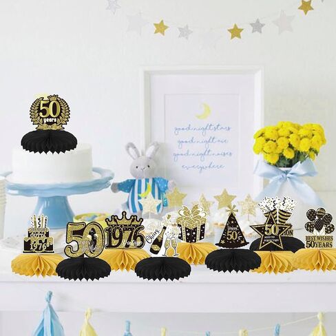 10 Pack 50th Birthday Honeycomb Centerpieces Hello 50th Birthday Party Decorations Cheers to 50 Years Anniversary Table Toppers Straight Outta 1976 Table Decorations for Men Women Birthday Decors in Kuwait