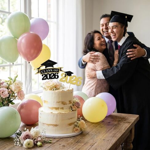 24PCS Graduation Cupcake Toppers,2026 Congrats Grad Cake Topper,Glitter Gold Black Cap and Diploma Cake Picks,Class of 2026 Dessert Decorations for Graduation Party Supplies Table Decor,6 Styles in Saudi Arabia