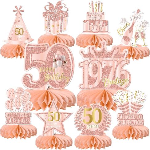 10 Pack 50th Birthday Honeycomb Centerpieces Hello 50th Birthday Party Decorations Cheers to 50 Years Anniversary Table Toppers Straight Outta 1976 Table Decorations for Men Women Birthday Decors in Kuwait