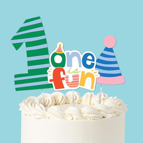 Big Dot of Happiness One is Fun 1st Birthday Cake Topper Set, Colorful Smash Cake Dessert Decorations, First Birthday Party Supplies – 3 Count in Kuwait