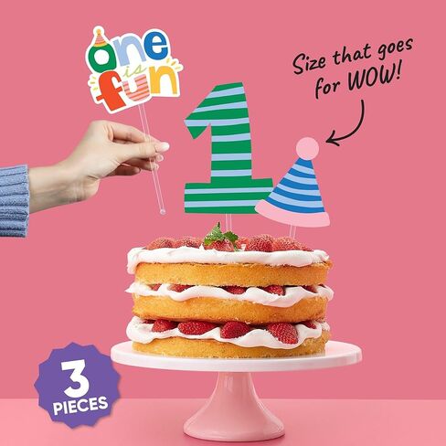 Big Dot of Happiness One is Fun 1st Birthday Cake Topper Set, Colorful Smash Cake Dessert Decorations, First Birthday Party Supplies – 3 Count in Kuwait