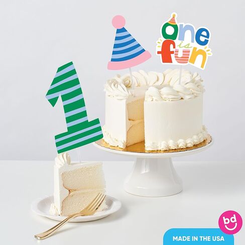 Big Dot of Happiness One is Fun 1st Birthday Cake Topper Set, Colorful Smash Cake Dessert Decorations, First Birthday Party Supplies – 3 Count in Kuwait