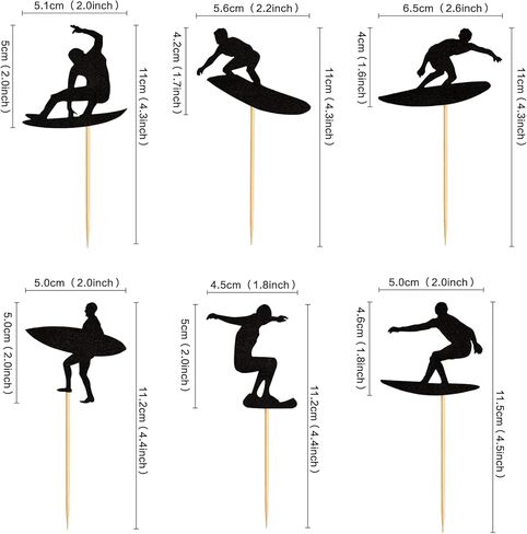 24PCS Surfing Cupcake Toppers Summer Surfboard Sport Cake Toppers Decoration for Summer Beach Surfing Theme Birthday Party Cake Supplies Black in Saudi Arabia