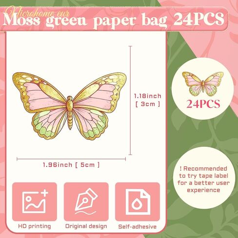 NICROHOME EUR Floral Gift Bags with Butterfly Stickers, 24 Pack Small Kraft Paper Bags Green Pink Tulip Design, Party Favors Bags Bulk for Girls Women Birthday Baby Shower Mothers Day Gift Packing in Saudi Arabia