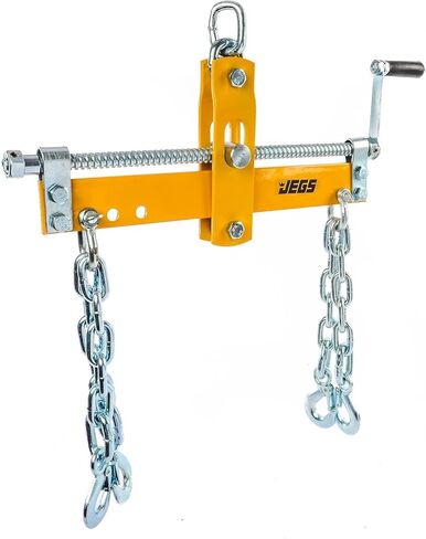 JEGS Engine Load Leveler | Supports up to 2,000 LBS | 15.75 Inch Wide Cross Bar | Adjustable Range of Threaded Rod 17 3/8 Inch | Yellow Steel | 11 Inch Long Chains with Hooks in Saudi Arabia