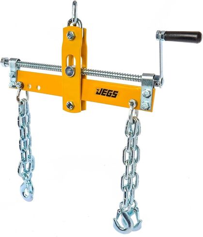 JEGS Engine Load Leveler | Supports up to 2,000 LBS | 15.75 Inch Wide Cross Bar | Adjustable Range of Threaded Rod 17 3/8 Inch | Yellow Steel | 11 Inch Long Chains with Hooks in Saudi Arabia