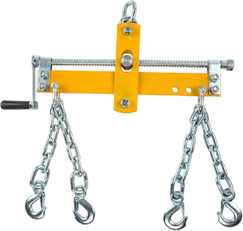 JEGS Engine Load Leveler | Supports up to 2,000 LBS | 15.75 Inch Wide Cross Bar | Adjustable Range of Threaded Rod 17 3/8 Inch | Yellow Steel | 11 Inch Long Chains with Hooks in Saudi Arabia