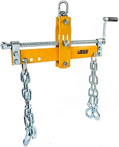 JEGS Engine Load Leveler | Supports up to 2,000 LBS | 15.75 Inch Wide Cross Bar | Adjustable Range of Threaded Rod 17 3/8 Inch | Yellow Steel | 11 Inch Long Chains with Hooks in Saudi Arabia