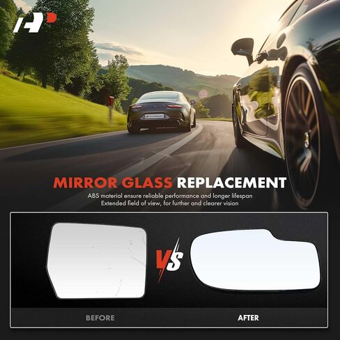 A-Premium Right Passenger Side Heated Mirror Glass with Backing Plate Compatible with Chevrolet Silverado 1500, Tahoe & GMC Sierra & Cadillac Escalade ESV EXT - Exterior Side View Convex Mirror in Kuwait