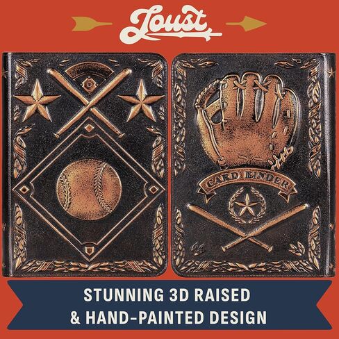 Baseball Card Binder - 9 Pocket Album w Zipper - 360 Side Loading Sleeves Book for Baseball Trading Cards - 3D PU Leather with Vintage Design - Works with Topps, Bowman, Panini... in Saudi Arabia