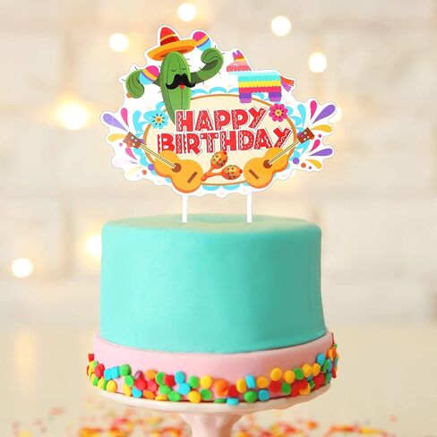 49 Pieces Fiesta Cake Toppers Mexican Theme Llama Piñata Cactus Avocado Donkey Pepper Sombrero Guitar Cupcake Toppers for Mexican Themed Fiesta Birthday Party Decorations in Kuwait