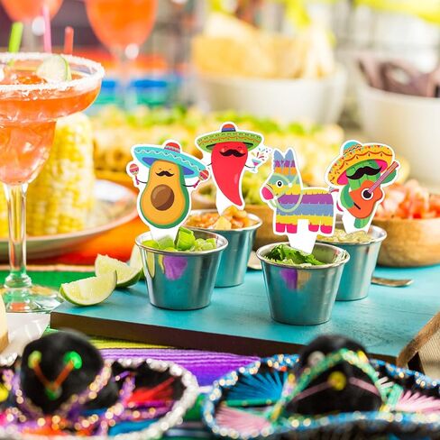 49 Pieces Fiesta Cake Toppers Mexican Theme Llama Piñata Cactus Avocado Donkey Pepper Sombrero Guitar Cupcake Toppers for Mexican Themed Fiesta Birthday Party Decorations in Kuwait