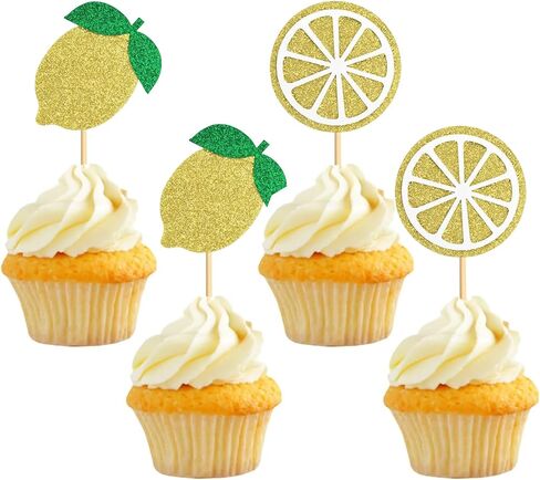 36 PCS Lemon Cupcake Toppers Lemonade Frutti Glitter Cake Toppers Decoration for Summer Lemonade Theme Fruit Theme Birthday Party Baby Shower Supplies in Saudi Arabia