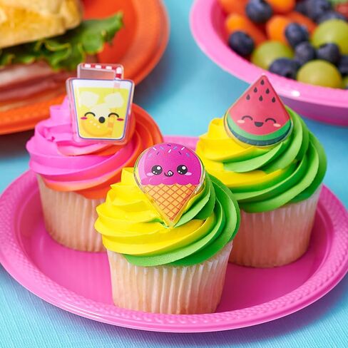 DecoPac Cool Summer Treats Cupcake Toppers, 24 Cupcake Rings With Popsicles, Ice Cream, Watermelon, Lemonade, Food Safe Summer Pool Party Decorations - 24 Pack in Kuwait