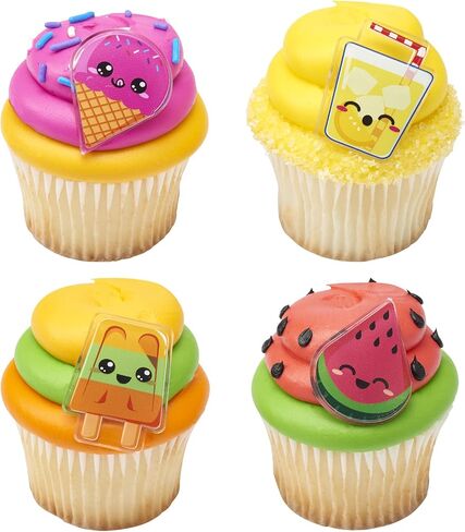 DecoPac Cool Summer Treats Cupcake Toppers, 24 Cupcake Rings With Popsicles, Ice Cream, Watermelon, Lemonade, Food Safe Summer Pool Party Decorations - 24 Pack in Kuwait