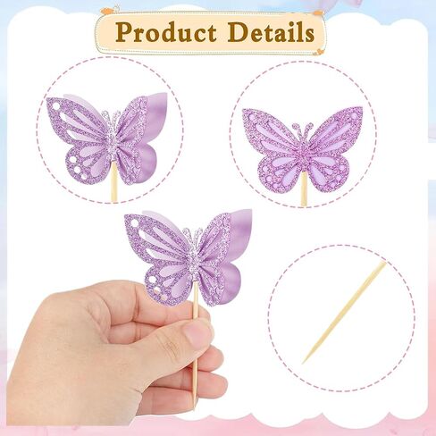 12 Pieces Butterfly Cake Topper, Purple Double Tier Butterfly Cake Decoration for Baby Birthday Party, Bridal Wedding Party in Kuwait