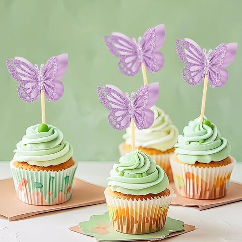 12 Pieces Butterfly Cake Topper, Purple Double Tier Butterfly Cake Decoration for Baby Birthday Party, Bridal Wedding Party in Kuwait