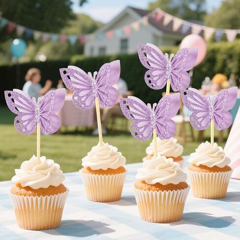 12 Pieces Butterfly Cake Topper, Purple Double Tier Butterfly Cake Decoration for Baby Birthday Party, Bridal Wedding Party in Kuwait