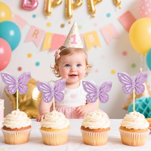 12 Pieces Butterfly Cake Topper, Purple Double Tier Butterfly Cake Decoration for Baby Birthday Party, Bridal Wedding Party in Kuwait