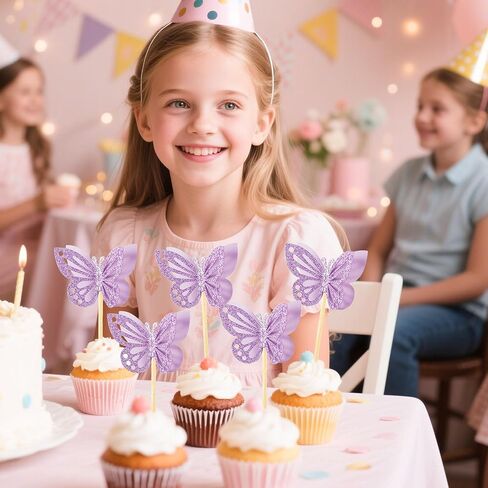 12 Pieces Butterfly Cake Topper, Purple Double Tier Butterfly Cake Decoration for Baby Birthday Party, Bridal Wedding Party in Kuwait