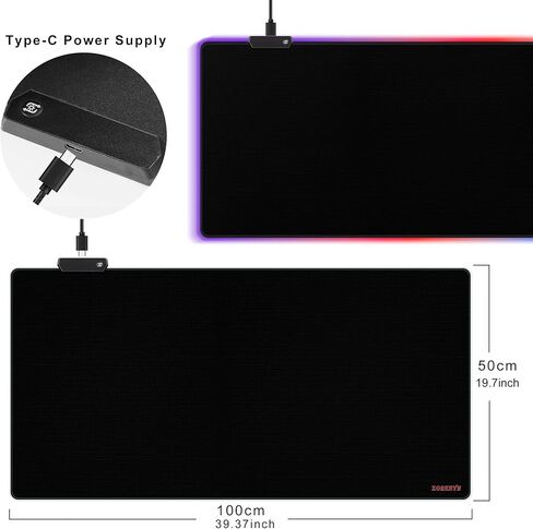 لوحة ماوس ألعاب ZORESYN RGB - لوحة ماوس كبيرة مقاس 39.4 × 19.7 بوصة مع إضاءة LED، ملحقات ألعاب لوحة المفاتيح للمكتب، قاعدة مطاطية غير قابلة للانزلاق بساط ماوس كبير للاعبين، أسود in Kuwait