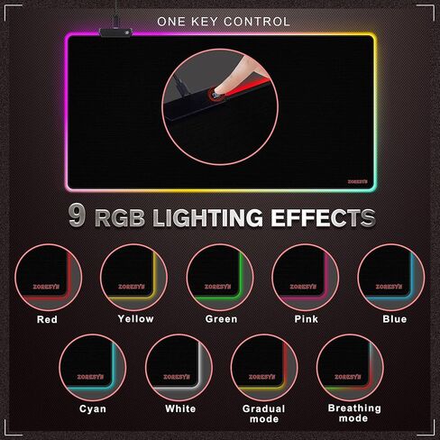 لوحة ماوس ألعاب ZORESYN RGB - لوحة ماوس كبيرة مقاس 39.4 × 19.7 بوصة مع إضاءة LED، ملحقات ألعاب لوحة المفاتيح للمكتب، قاعدة مطاطية غير قابلة للانزلاق بساط ماوس كبير للاعبين، أسود in Kuwait