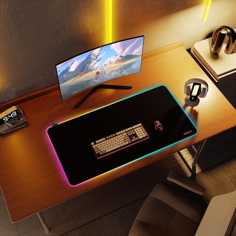 لوحة ماوس ألعاب ZORESYN RGB - لوحة ماوس كبيرة مقاس 39.4 × 19.7 بوصة مع إضاءة LED، ملحقات ألعاب لوحة المفاتيح للمكتب، قاعدة مطاطية غير قابلة للانزلاق بساط ماوس كبير للاعبين، أسود in Kuwait