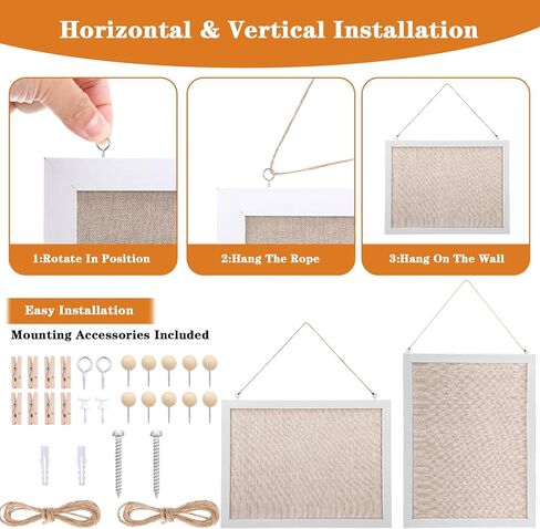 2-Pack Cork Board with Linen, 15.7" x 11.8" White Bulletin Board, Wood Framed Hanging Pin Boards for Wall, Vision Boards Kit for Office Home Decor, 20 Pushpins & 8 Clips in Kuwait