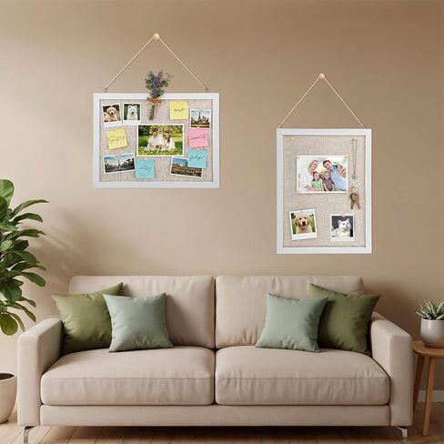 2-Pack Cork Board with Linen, 15.7" x 11.8" White Bulletin Board, Wood Framed Hanging Pin Boards for Wall, Vision Boards Kit for Office Home Decor, 20 Pushpins & 8 Clips in Kuwait