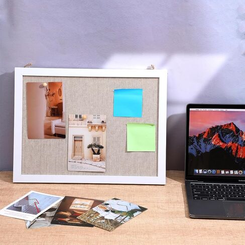2-Pack Cork Board with Linen, 15.7" x 11.8" White Bulletin Board, Wood Framed Hanging Pin Boards for Wall, Vision Boards Kit for Office Home Decor, 20 Pushpins & 8 Clips in Kuwait