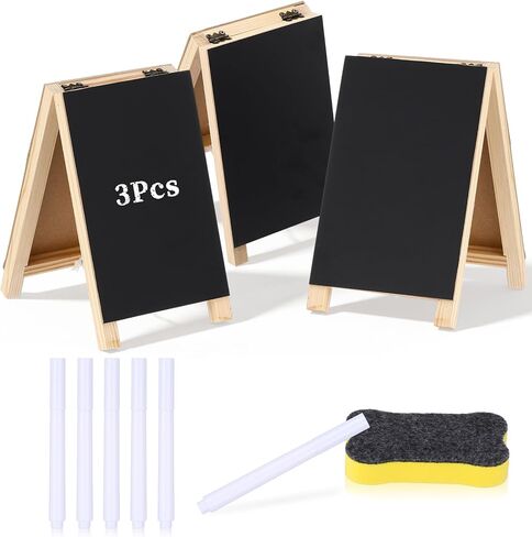 3 Pcs Mini Chalkboard Easel Signs 4.5" x 7.5" Tabletop Chalkboard Sign Double Sided Display Comes with Chalk and Blackboard Eraser for Bar Wedding Parties Home Decor Restaurant Menu in Kuwait