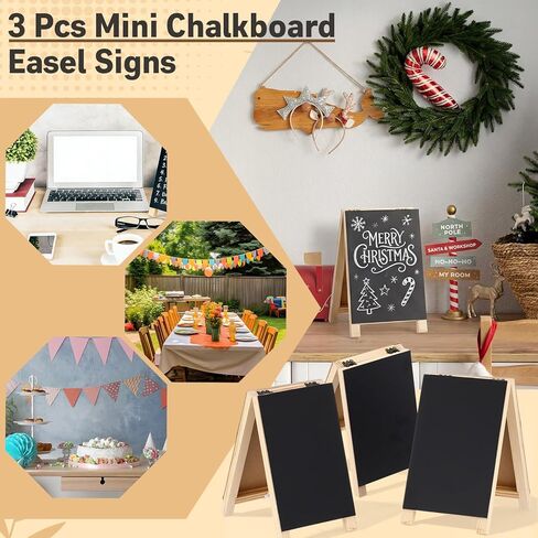 3 Pcs Mini Chalkboard Easel Signs 4.5" x 7.5" Tabletop Chalkboard Sign Double Sided Display Comes with Chalk and Blackboard Eraser for Bar Wedding Parties Home Decor Restaurant Menu in Kuwait