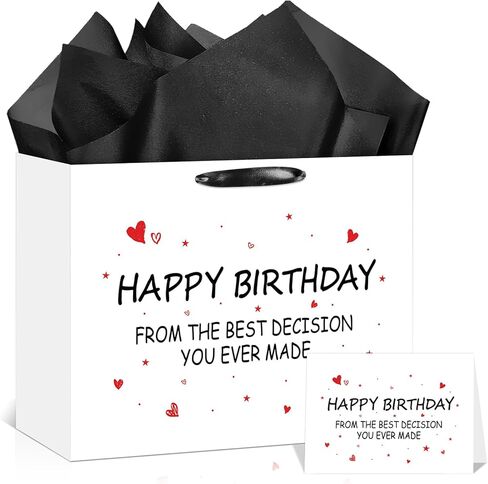 Funny Birthday Gift Bag with Tissue Paper Card From the Best Decision Gift Bags Black and White Happy Birthday Wrapping Bag for Boyfriend Girlfriend Husband Wife Couples Friends Bday Party Decorations in Kuwait
