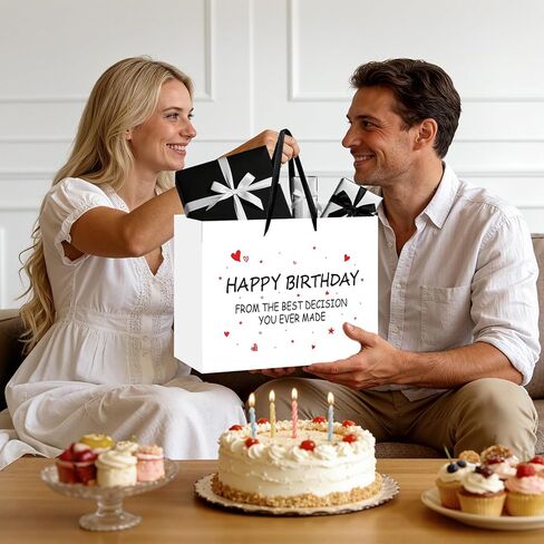 Funny Birthday Gift Bag with Tissue Paper Card From the Best Decision Gift Bags Black and White Happy Birthday Wrapping Bag for Boyfriend Girlfriend Husband Wife Couples Friends Bday Party Decorations in Kuwait