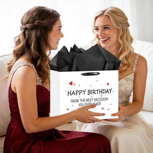Funny Birthday Gift Bag with Tissue Paper Card From the Best Decision Gift Bags Black and White Happy Birthday Wrapping Bag for Boyfriend Girlfriend Husband Wife Couples Friends Bday Party Decorations in Kuwait