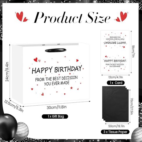 Funny Birthday Gift Bag with Tissue Paper Card From the Best Decision Gift Bags Black and White Happy Birthday Wrapping Bag for Boyfriend Girlfriend Husband Wife Couples Friends Bday Party Decorations in Kuwait