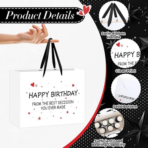 Funny Birthday Gift Bag with Tissue Paper Card From the Best Decision Gift Bags Black and White Happy Birthday Wrapping Bag for Boyfriend Girlfriend Husband Wife Couples Friends Bday Party Decorations in Kuwait